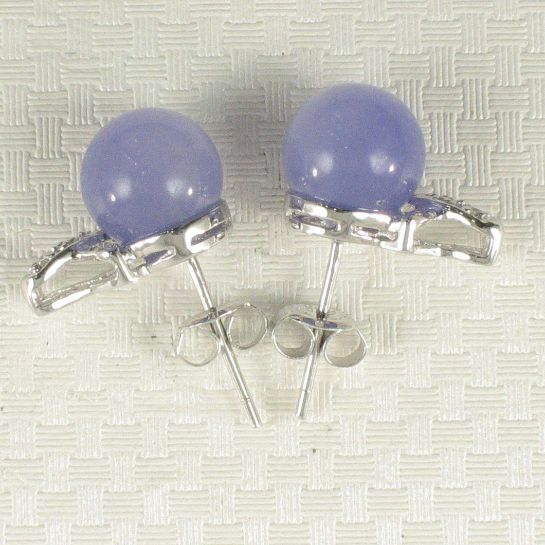 14K White Gold X-Design Diamond & Lavender Jade Stud Earrings