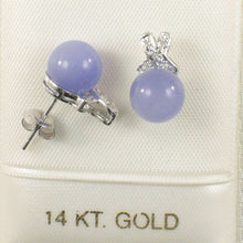 Load image into Gallery viewer, 14K White Gold X-Design Diamond &amp; Lavender Jade Stud Earrings