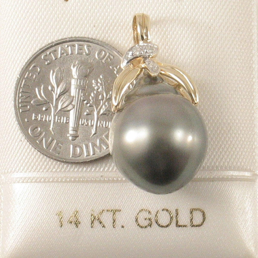 14k Yellow Gold Baroque Tahitian Pearl & Diamond Pendant