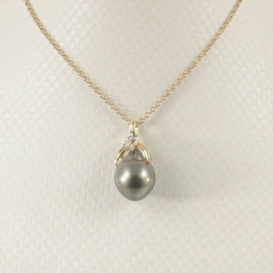 14k Yellow Gold Baroque Tahitian Pearl & Diamond Pendant