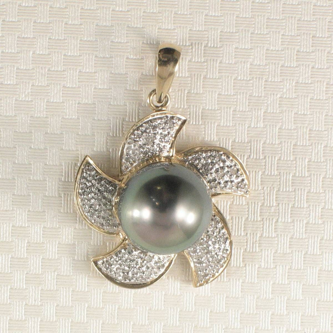 14k Solid Yellow Gold & Diamond Tahitian Pearl Pendant