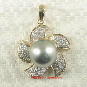 14k Solid Yellow Gold & Diamond Tahitian Pearl Pendant