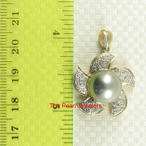 14k Solid Yellow Gold & Diamond Tahitian Pearl Pendant