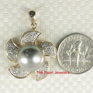 14k Solid Yellow Gold & Diamond Tahitian Pearl Pendant