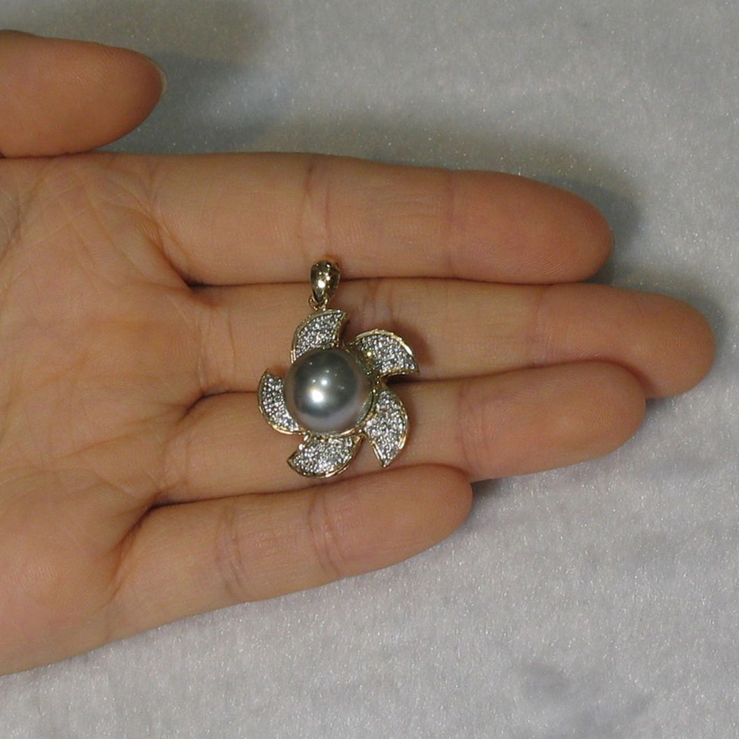 14k Solid Yellow Gold & Diamond Tahitian Pearl Pendant