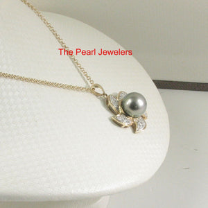 14k Solid Yellow Gold & Diamond Tahitian Pearl Pendant