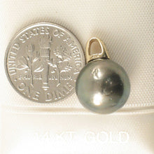 Load image into Gallery viewer, 14k Yellow Gold Dimpled-Bail &amp; Diamond Black Tahitian Pearl Pendant