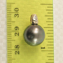 Load image into Gallery viewer, 14k Yellow Gold Dimpled-Bail &amp; Diamond Black Tahitian Pearl Pendant