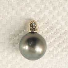 Load image into Gallery viewer, 14k Yellow Gold Dimpled-Bail &amp; Diamond Black Tahitian Pearl Pendant