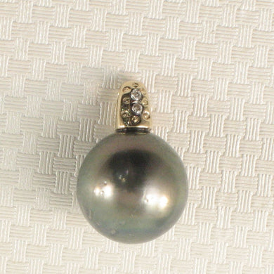 14k Yellow Gold Dimpled-Bail & Diamond Black Tahitian Pearl Pendant