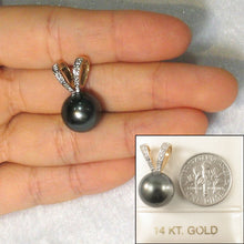 Load image into Gallery viewer, 14k Solid Yellow Gold Rabbit-Ear &amp; Diamond Black Tahitian Pearl Pendant