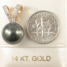 Load image into Gallery viewer, 14k Solid Yellow Gold Rabbit-Ear &amp; Diamond Black Tahitian Pearl Pendant