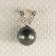 Load image into Gallery viewer, 14k Solid Yellow Gold Rabbit-Ear &amp; Diamond Black Tahitian Pearl Pendant