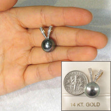 Load image into Gallery viewer, 14k Solid Yellow Gold Rabbit-Ear &amp; Diamond Black Tahitian Pearl Pendant