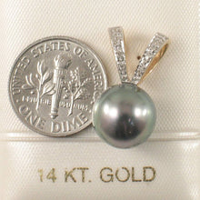 Load image into Gallery viewer, 14k Solid Yellow Gold Rabbit-Ear &amp; Diamond Black Tahitian Pearl Pendant