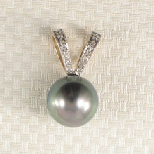 Load image into Gallery viewer, 14k Solid Yellow Gold Rabbit-Ear &amp; Diamond Black Tahitian Pearl Pendant