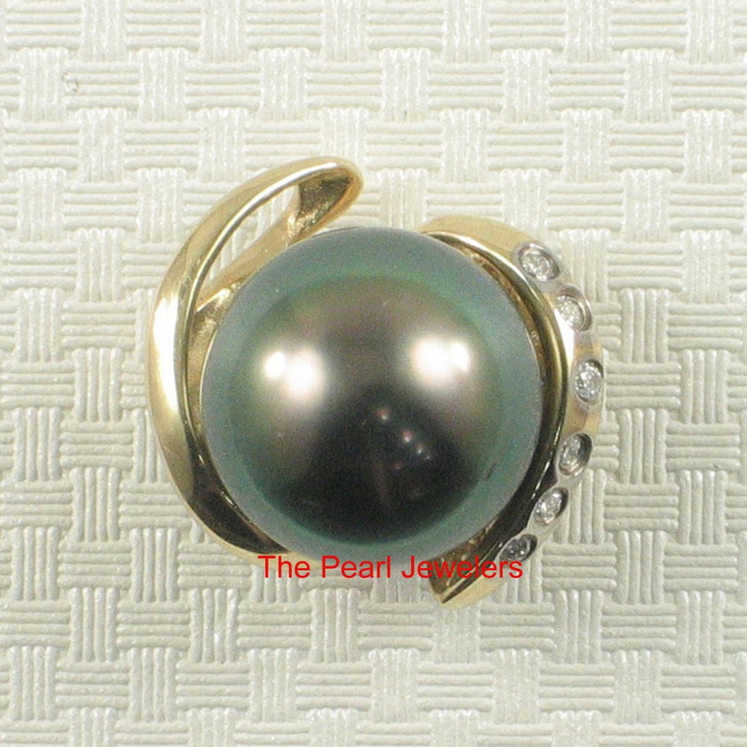 14k Yellow Gold “S” Bale & Diamond Peacock Tahitian Pearl Pendant Necklace