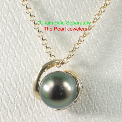 14k Yellow Gold “S” Bale & Diamond Peacock Tahitian Pearl Pendant Necklace