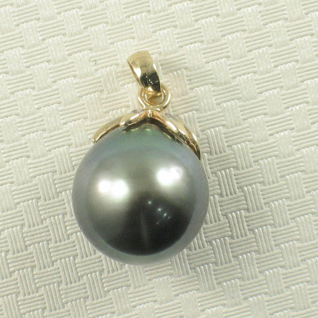 14k Yellow Gold Star-Bale & Diamond Semi-Round Tahitian Pearl Pendant