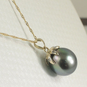 14k Yellow Gold Star-Bale & Diamond Semi-Round Tahitian Pearl Pendant