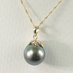 14k Yellow Gold Star-Bale & Diamond Semi-Round Tahitian Pearl Pendant