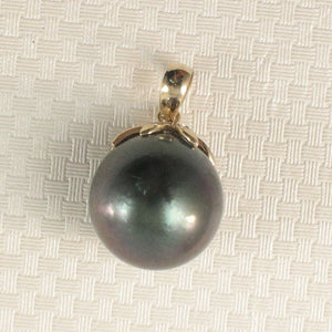 14k Solid Yellow Gold Star-Bale & Diamond Baroque Black Tahitian Pearl Pendant