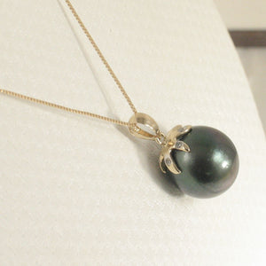 14k Solid Yellow Gold Star-Bale & Diamond Baroque Black Tahitian Pearl Pendant