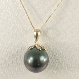 14k Solid Yellow Gold Star-Bale & Diamond Baroque Black Tahitian Pearl Pendant