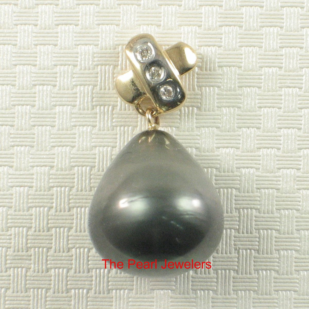 14k Yellow Gold “X” Bale & Diamond Baroque Tahitian Pearl Pendant