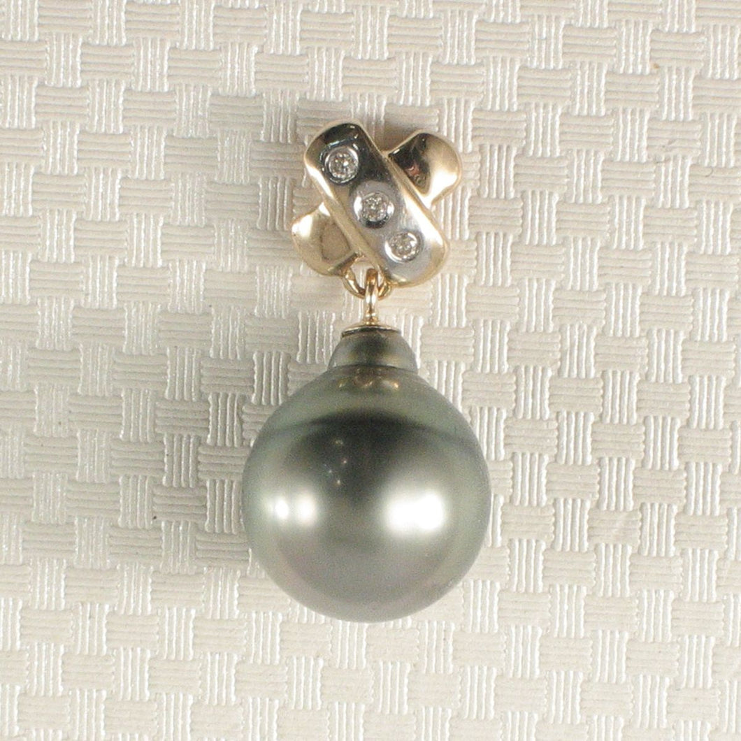 14k Yellow Gold X-Bale & Diamond Black Tahitian Pearl Pendant