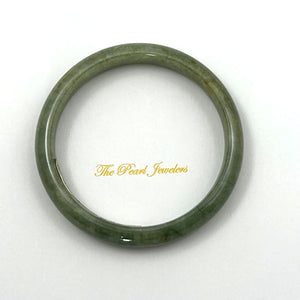 A Grade Bean Green Jadeite Modern Round Solid Bangle – 11mm Width