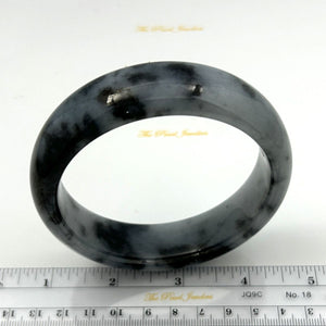 A Grade Black-White Jadeite Hand-Carved Cabochon Bangle – 21mm Width