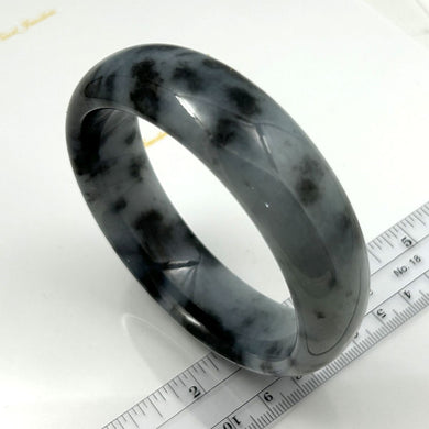 A Grade Black-White Jadeite Hand-Carved Cabochon Bangle – 21mm Width
