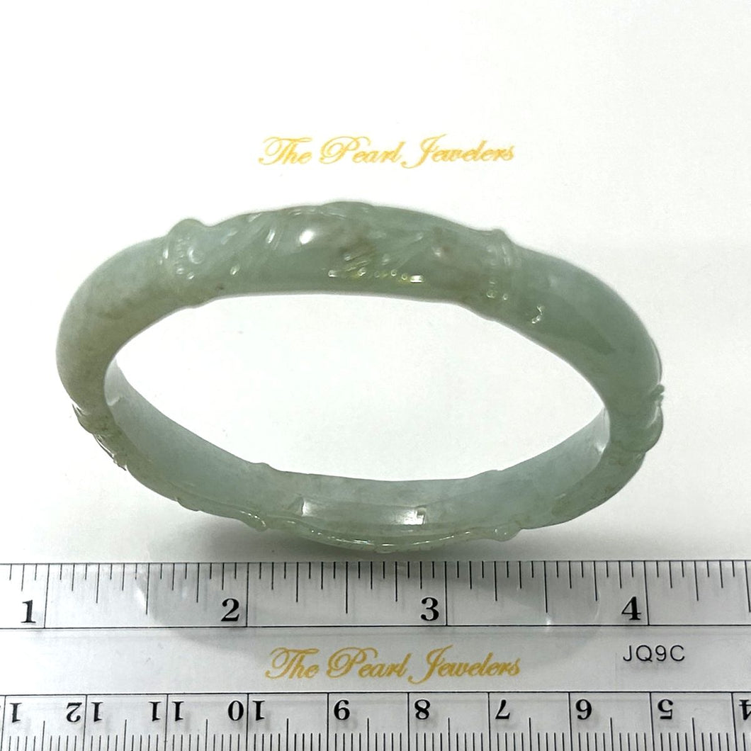 A Grade Green Jadeite Hand-Carved Bamboo Bangle – 9mm Width