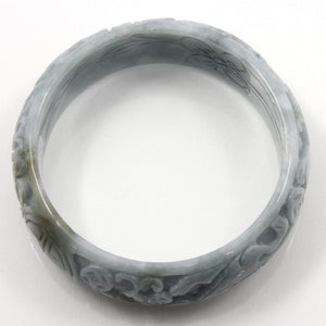A Grade Pale Green Jadeite Hand-Carved Dragon & Phoenix Bangle – 22mm Width