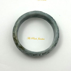 A Grade Pale Green Jadeite Hand-Carved Dragon & Phoenix Bangle – 22mm Width