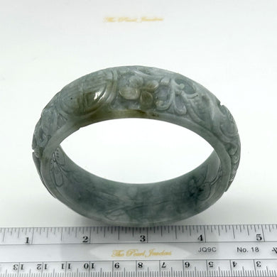 A Grade Pale Green Jadeite Hand-Carved Dragon & Phoenix Bangle – 22mm Width