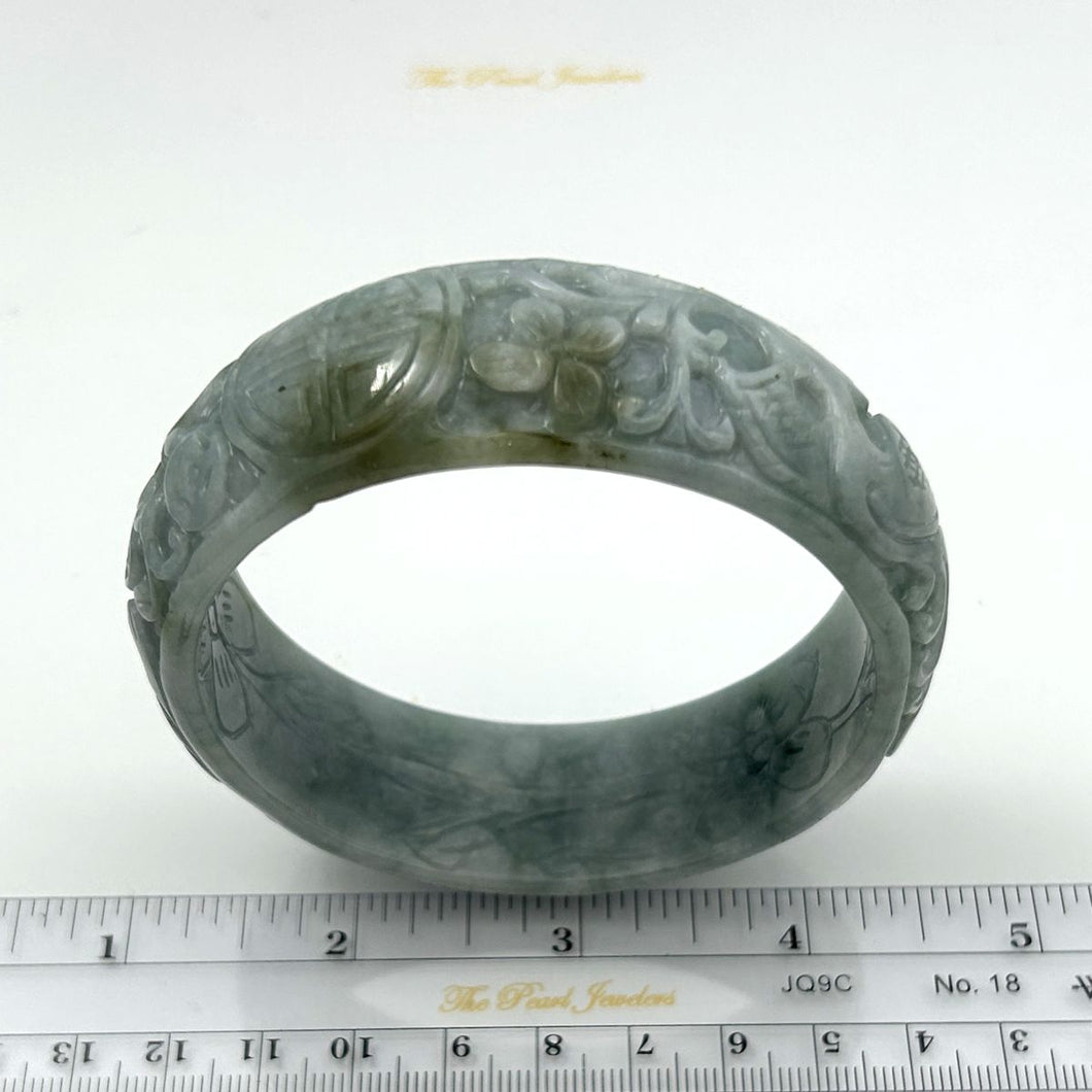 A Grade Pale Green Jadeite Hand-Carved Dragon & Phoenix Bangle – 22mm Width