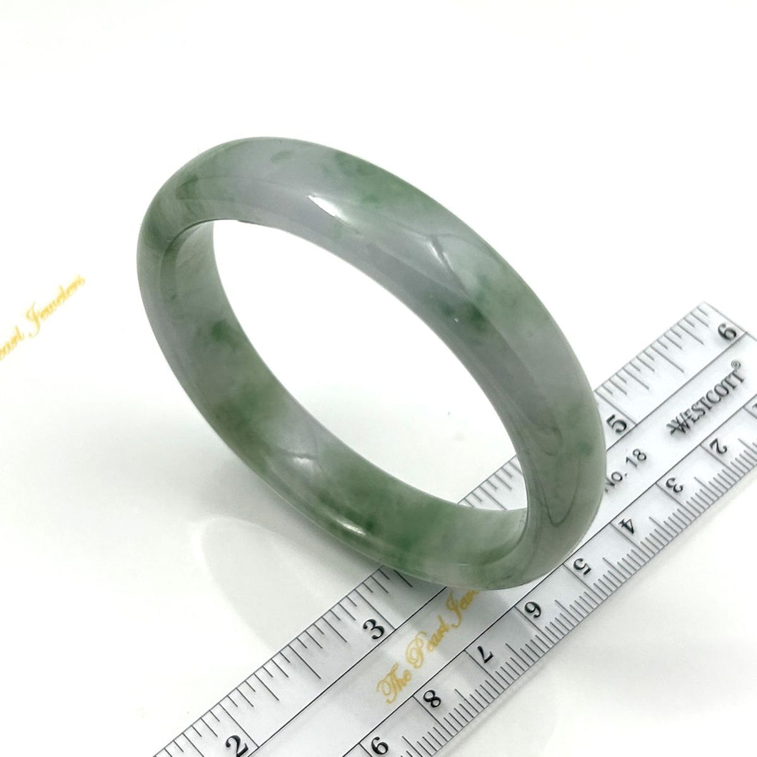 A Grade Pale Green Jadeite Hand-Carved Modern Round Solid Bangle – 13mm Width