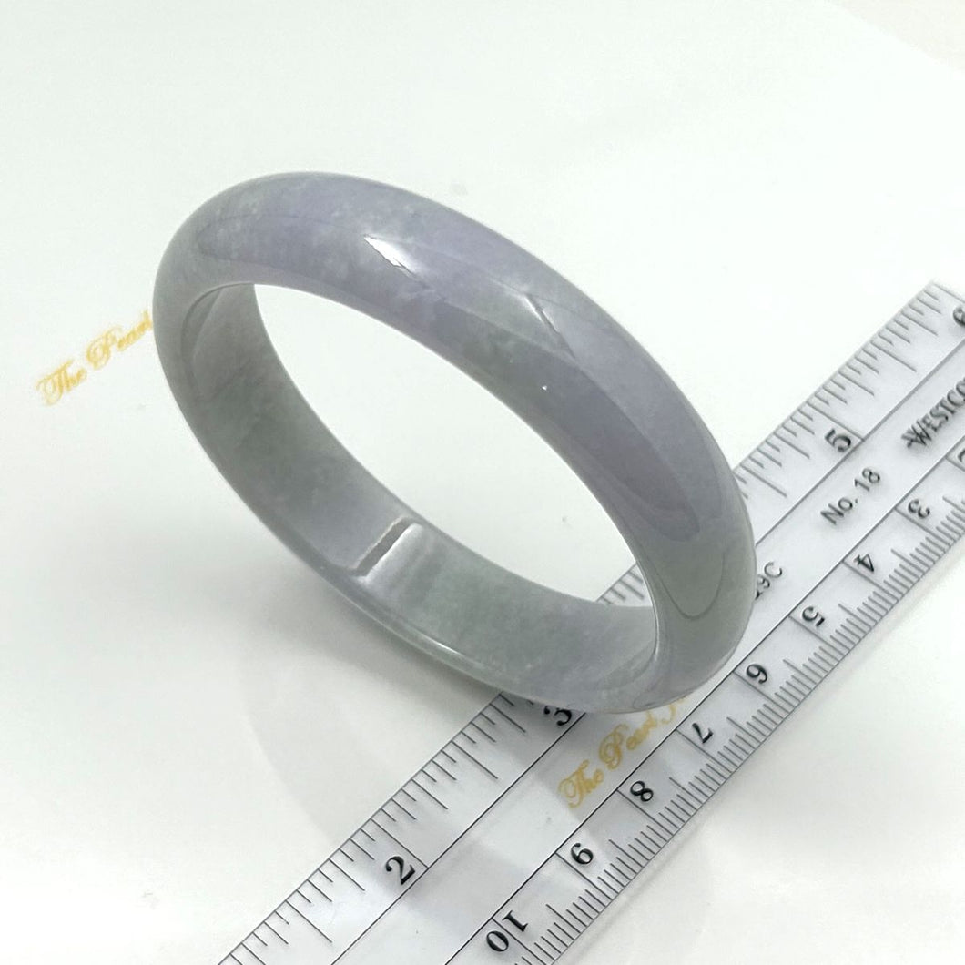 A Grade Pale Lavender Green Jadeite Hand-Carved Cabochon Bangle