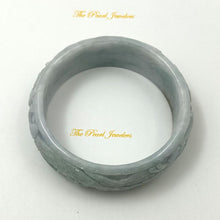 Load image into Gallery viewer, A Grade White-Green Jadeite Hand-Carved Dragon &amp; Lepus Bangle – 23mm Width