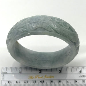 A Grade White-Green Jadeite Hand-Carved Dragon & Lepus Bangle – 23mm Width