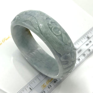 A Grade White-Green Jadeite Hand-Carved Dragon & Lepus Bangle – 23mm Width