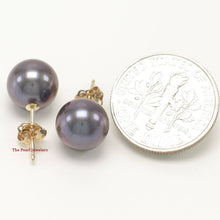 Load image into Gallery viewer, AAA 8.5–9 mm High Luster Eggplant Cultured Pearl Stud Earrings