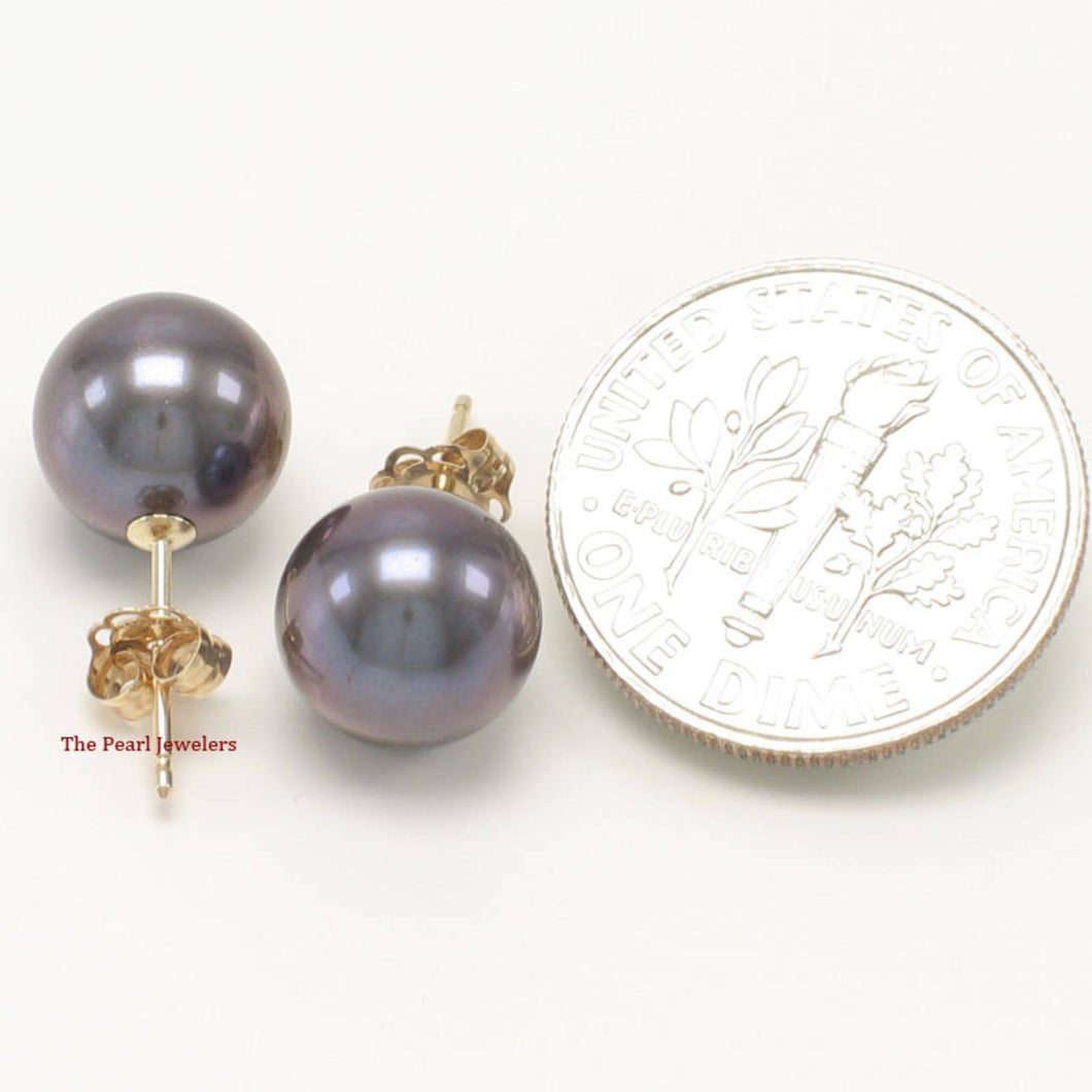 AAA 8.5–9 mm High Luster Eggplant Cultured Pearl Stud Earrings