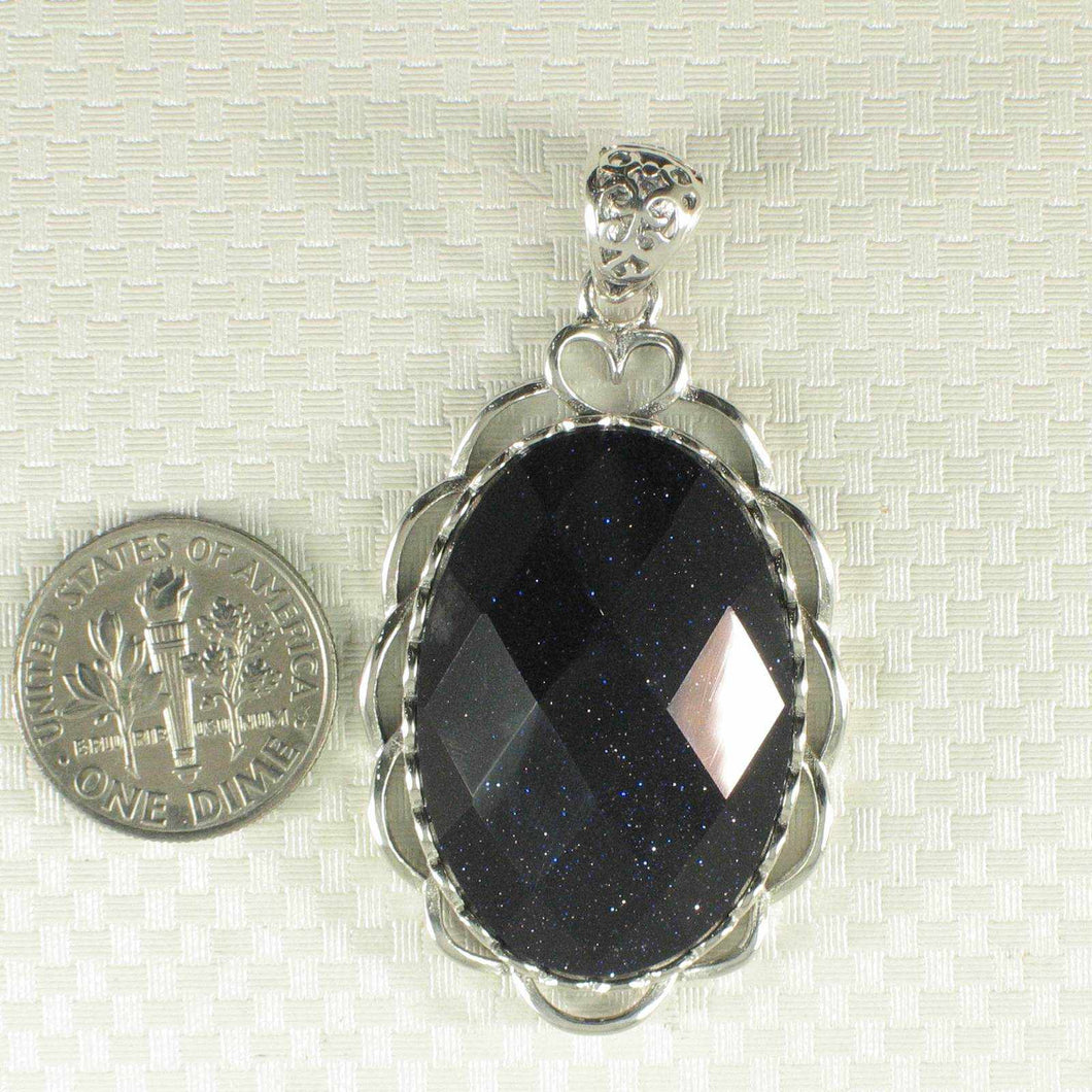 Antique-Style Faceted Oval Blue Sandstone Pendant