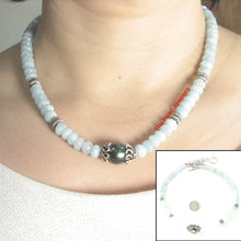 Load image into Gallery viewer, Aquamarine &amp; Silver Bali Beads Black Tahitian Pearl Necklace