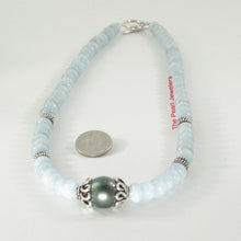 Load image into Gallery viewer, Aquamarine &amp; Silver Bali Beads Black Tahitian Pearl Necklace
