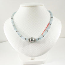 Load image into Gallery viewer, 5mm Aquamarine &amp; Gold-Plated Bali Beads Black Tahitian Pearl Necklace