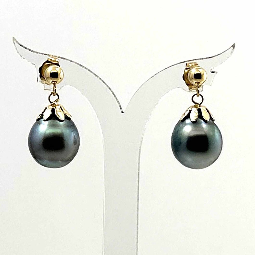 Baroque Tahitian Pearl Dangle Earrings – 14k Yellow Gold